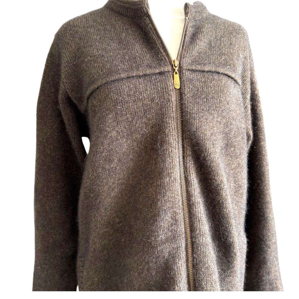 New Zealand Merino Wool Possum Brown Zip Jacket Sweater Large Weft Ind. Vintage - Picture 4 of 15